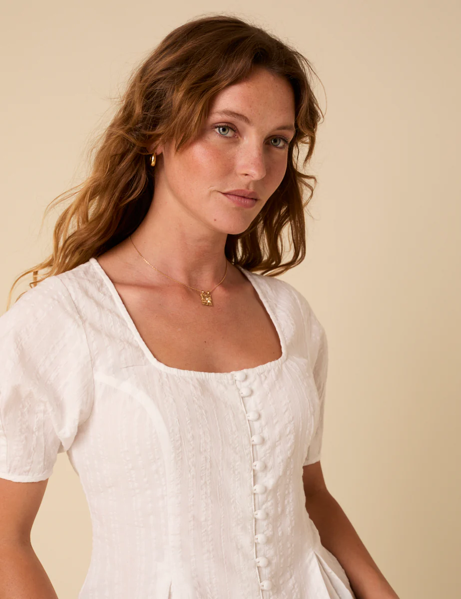 White Short Sleeve Button Down Blouse - Image 2