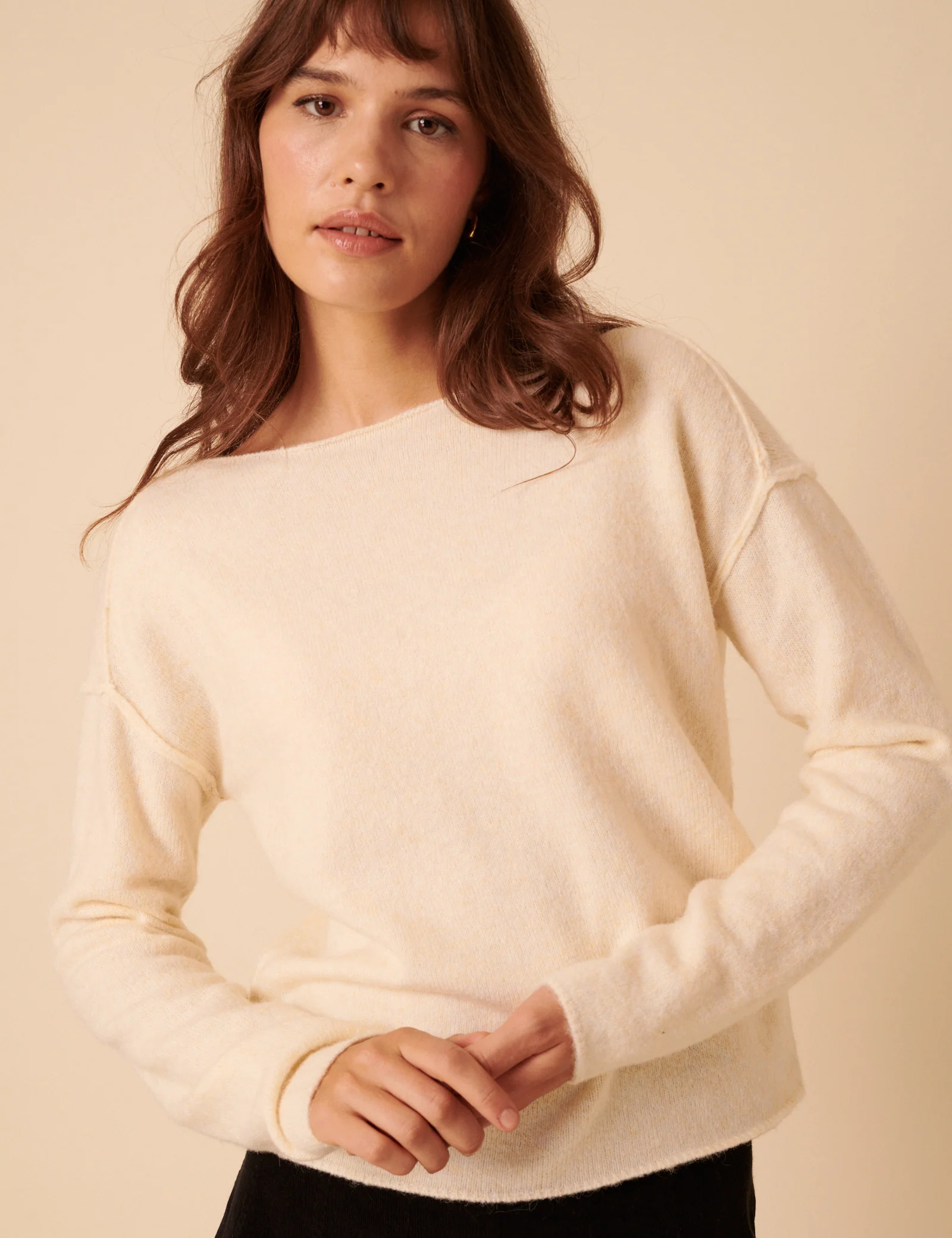 White Slash Neck Knitted Jumper - Image 2