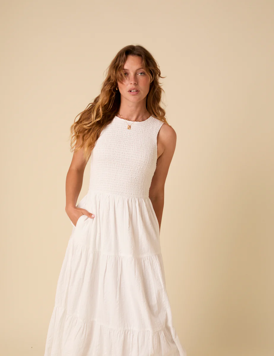 White Sleeveless Tiered Charlie Midi Dress - Image 4