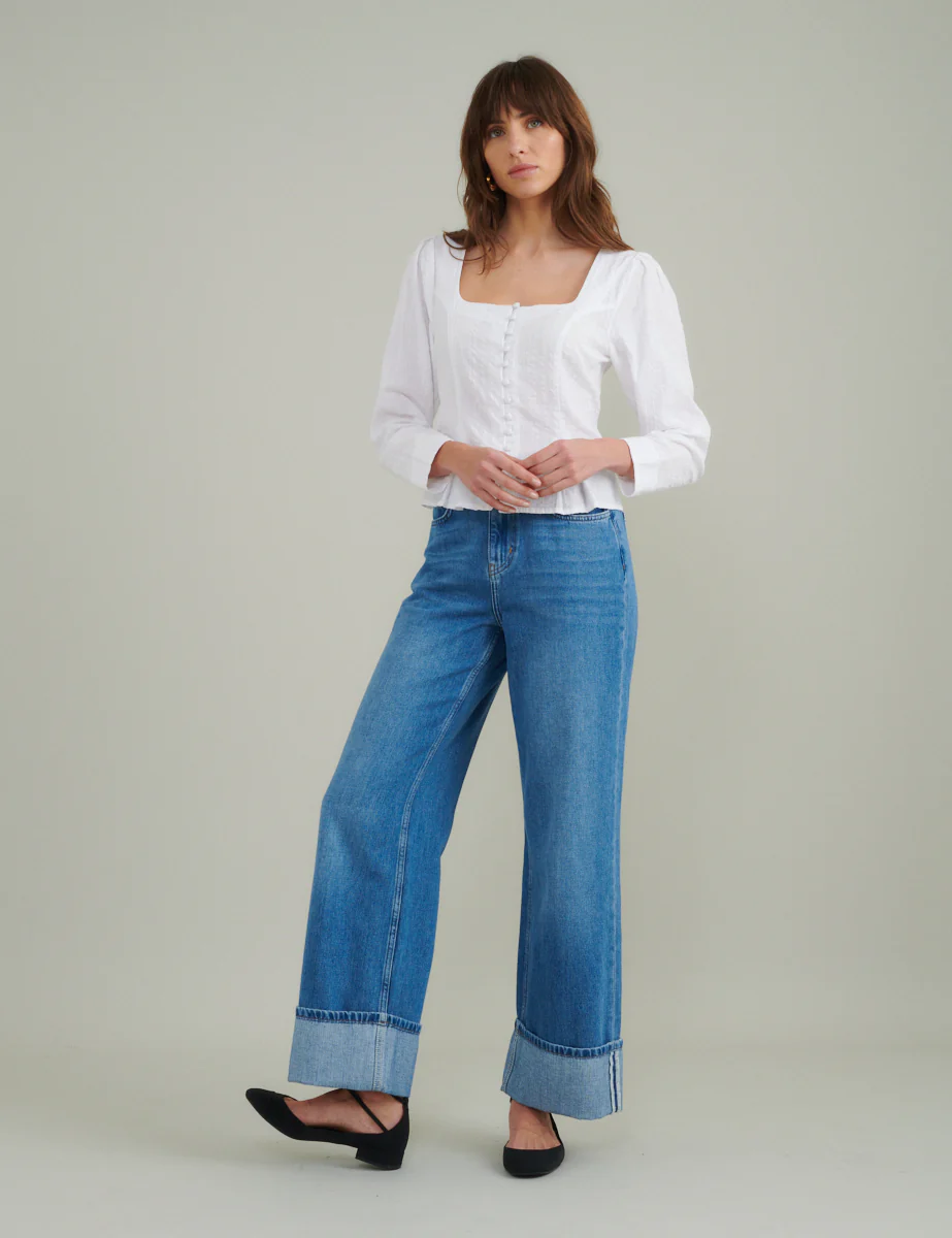 White Seersucker Button Down Blouse - Image 4