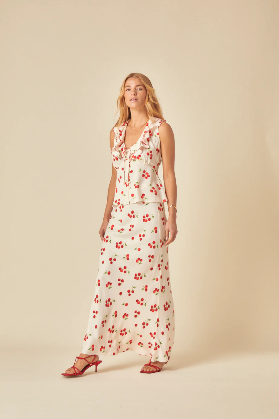 White Tomato Print Frill Top - Image 3