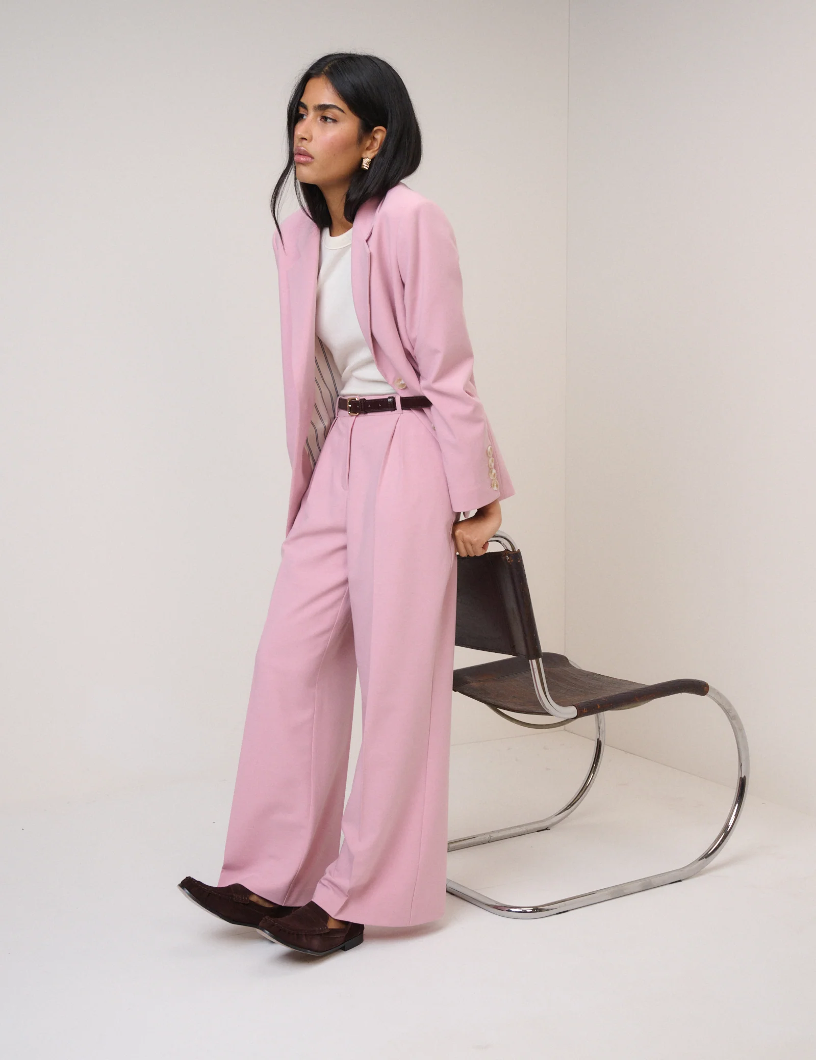 Pink High Waisted Wide Leg Trousers - Image 3