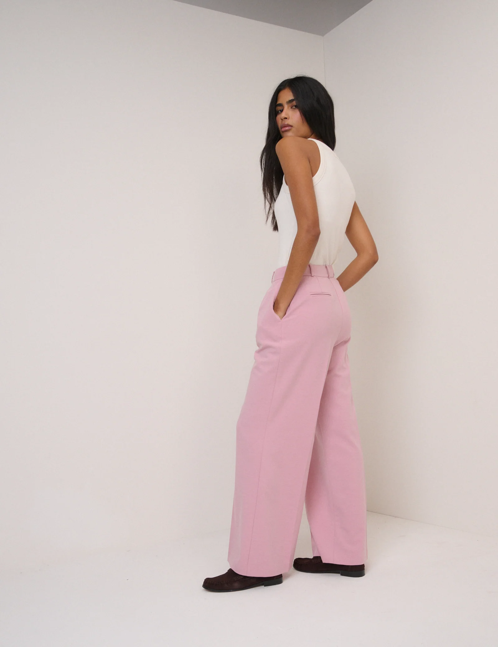 Pink High Waisted Wide Leg Trousers - Image 5