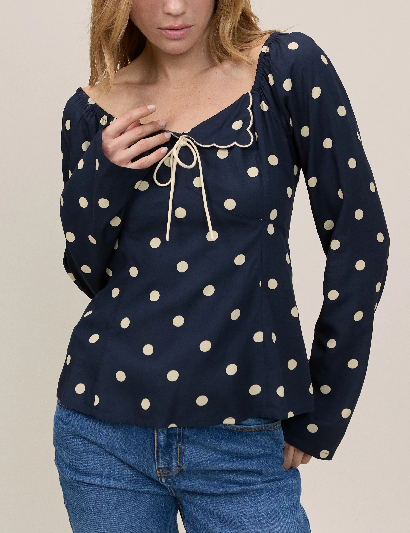 Navy Polka Bow Top - Image 3