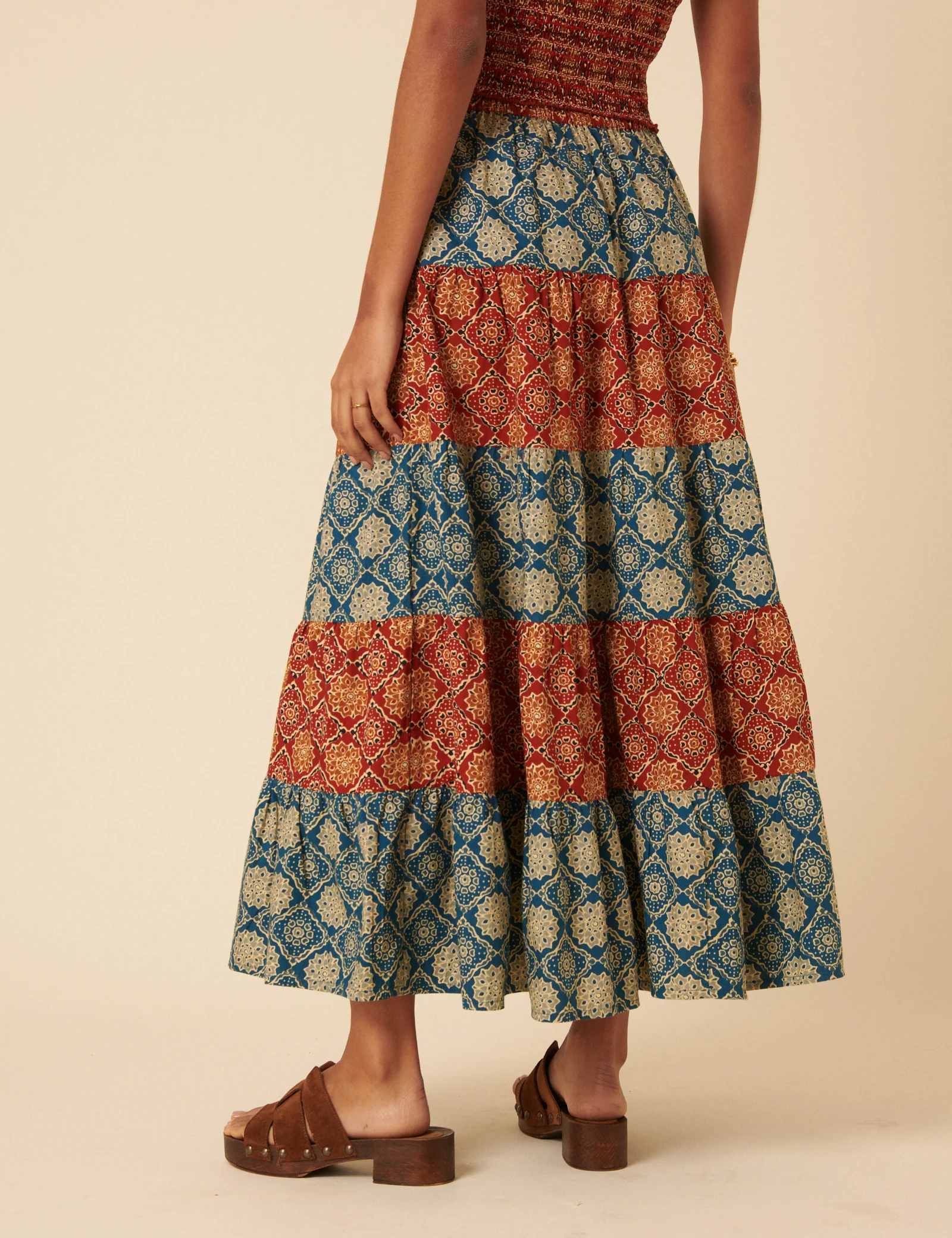 Tile Printed Tiered Midi Skirt - Image 4