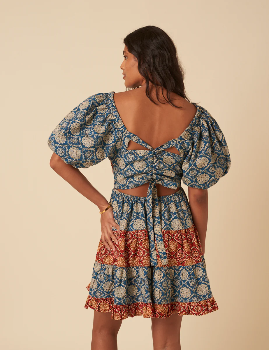 Tile Printed Puff Sleeve Aria Mini Dress - Image 2