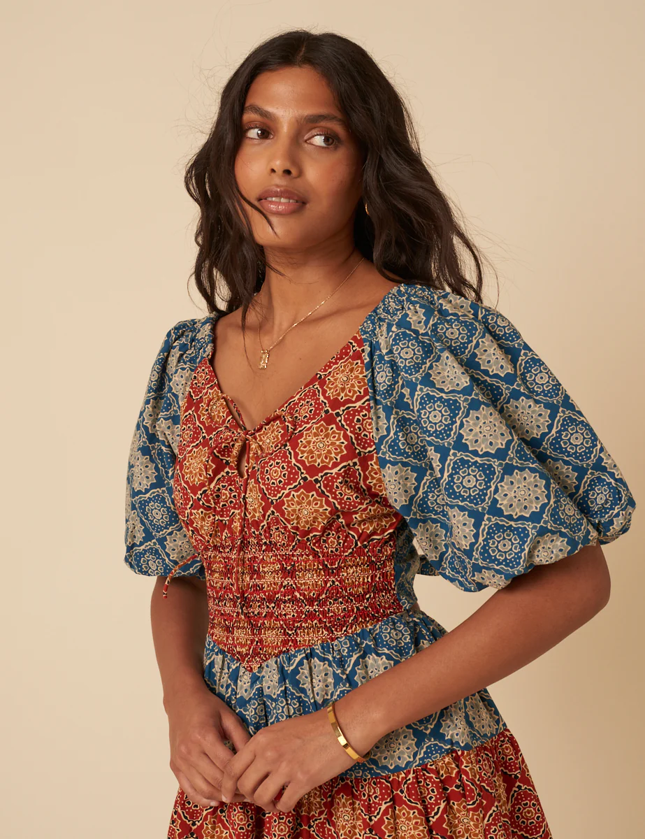Tile Printed Puff Sleeve Aria Mini Dress - Image 3
