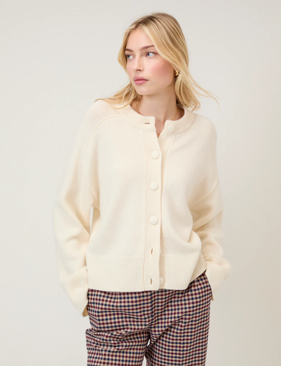Cream Wool Saddle Shoulder Cardigan - Image 2