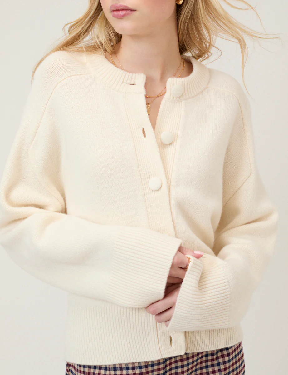 Cream Wool Saddle Shoulder Cardigan - Image 4