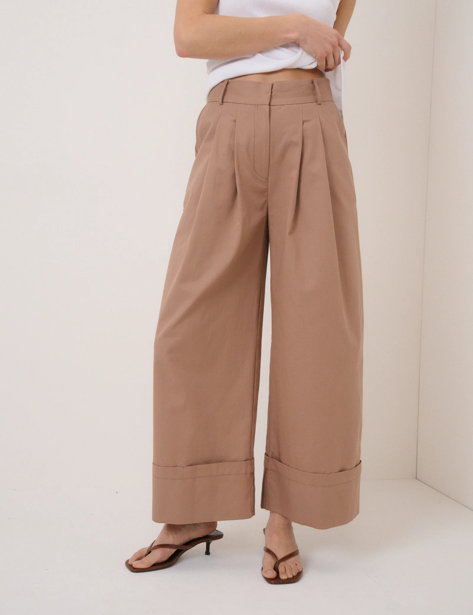 Beige High Waisted Trousers - Image 2