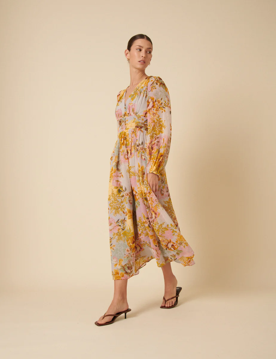 Yellow And Blue Floral Aine Midi Dress - Image 4