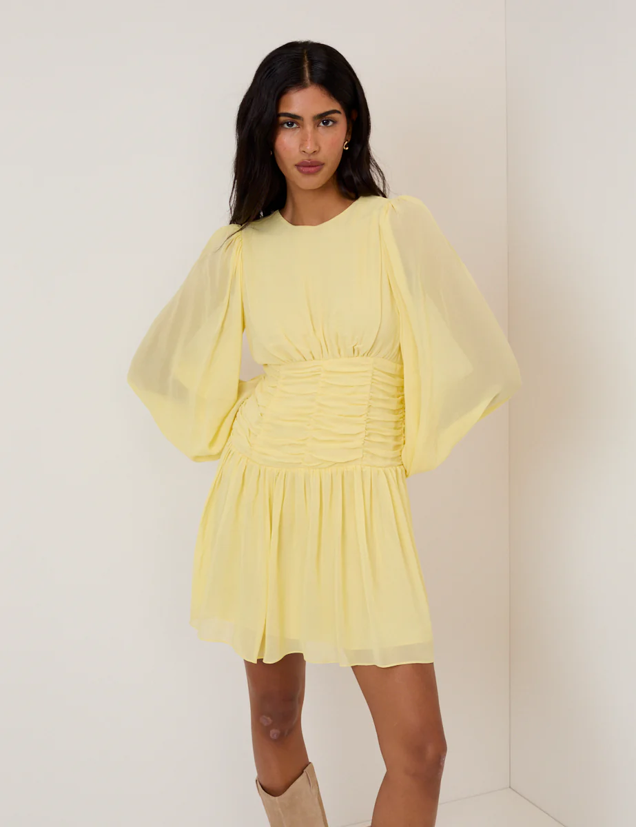 Yellow Balloon Sleeve Reese Mini Dress - Image 3