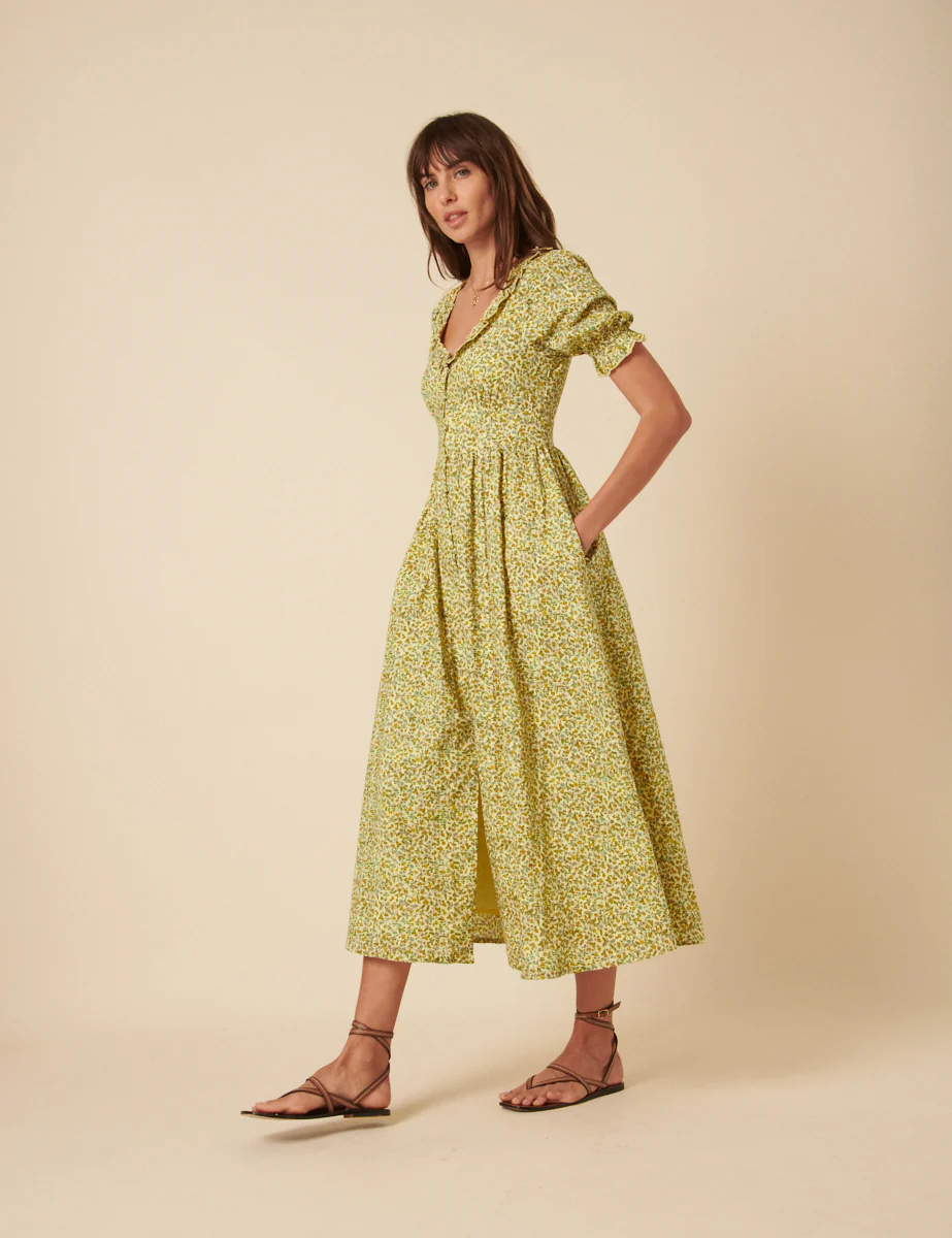 Yellow Ditsy Floral Flossie Midi Dress - Image 3