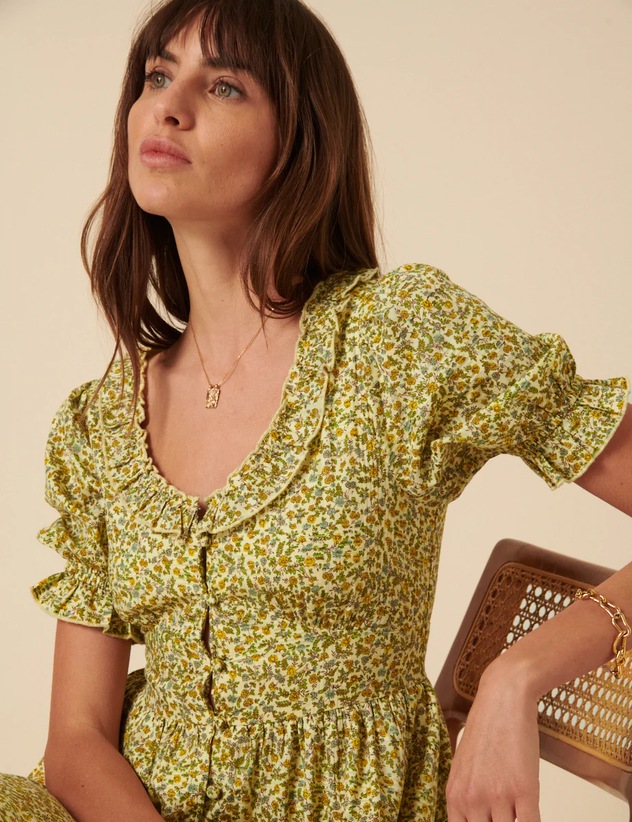 Yellow Ditsy Floral Flossie Midi Dress - Image 4
