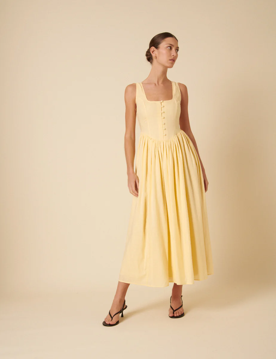 Butter Yellow Drop Waist Cora Midi Dress - Image 3