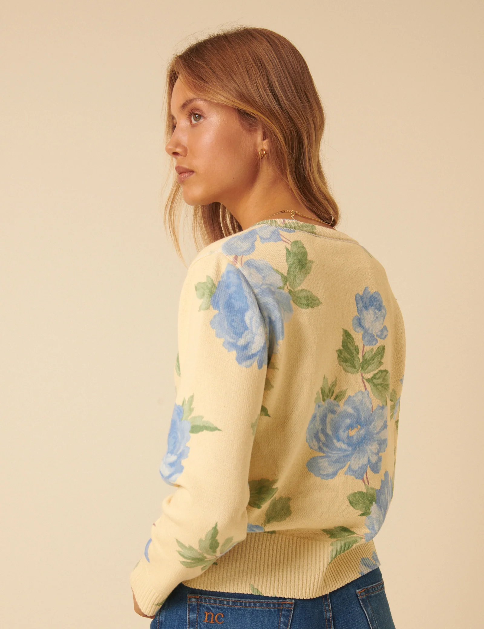 Yellow Floral Crew Neck Cardigan - Image 3
