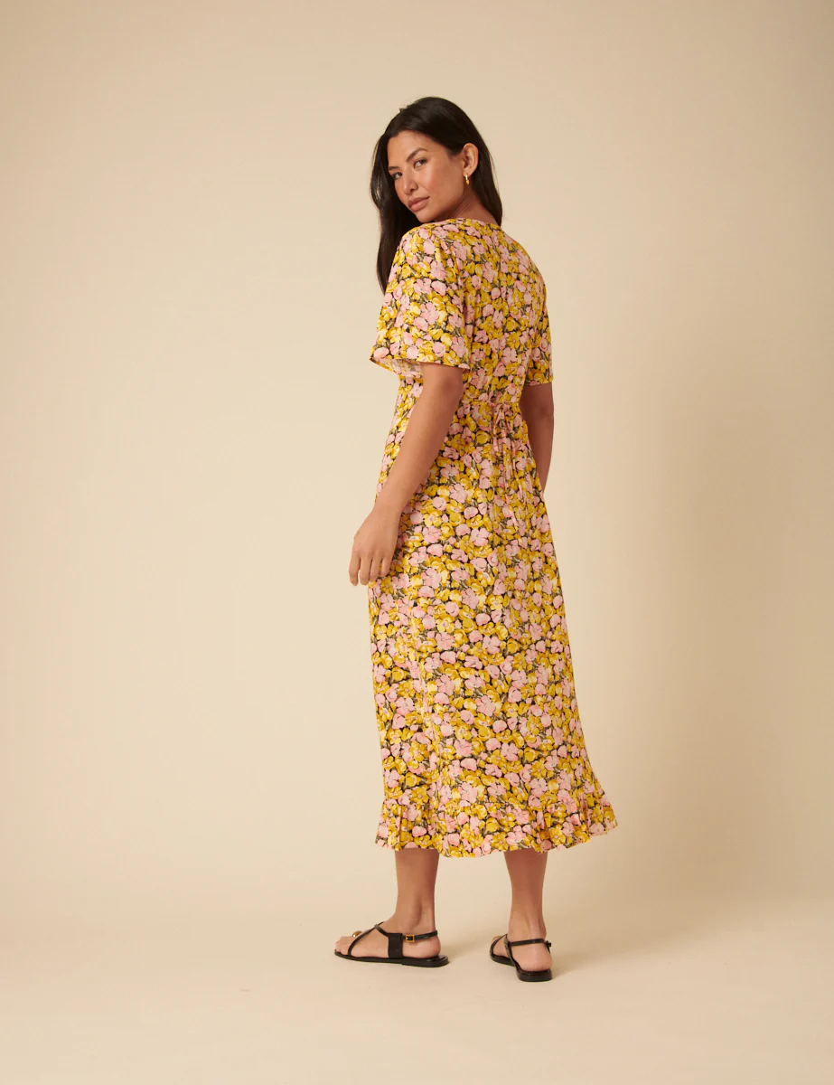 Yellow Floral Frill Sleeve Dalia Midi Dress - Image 5