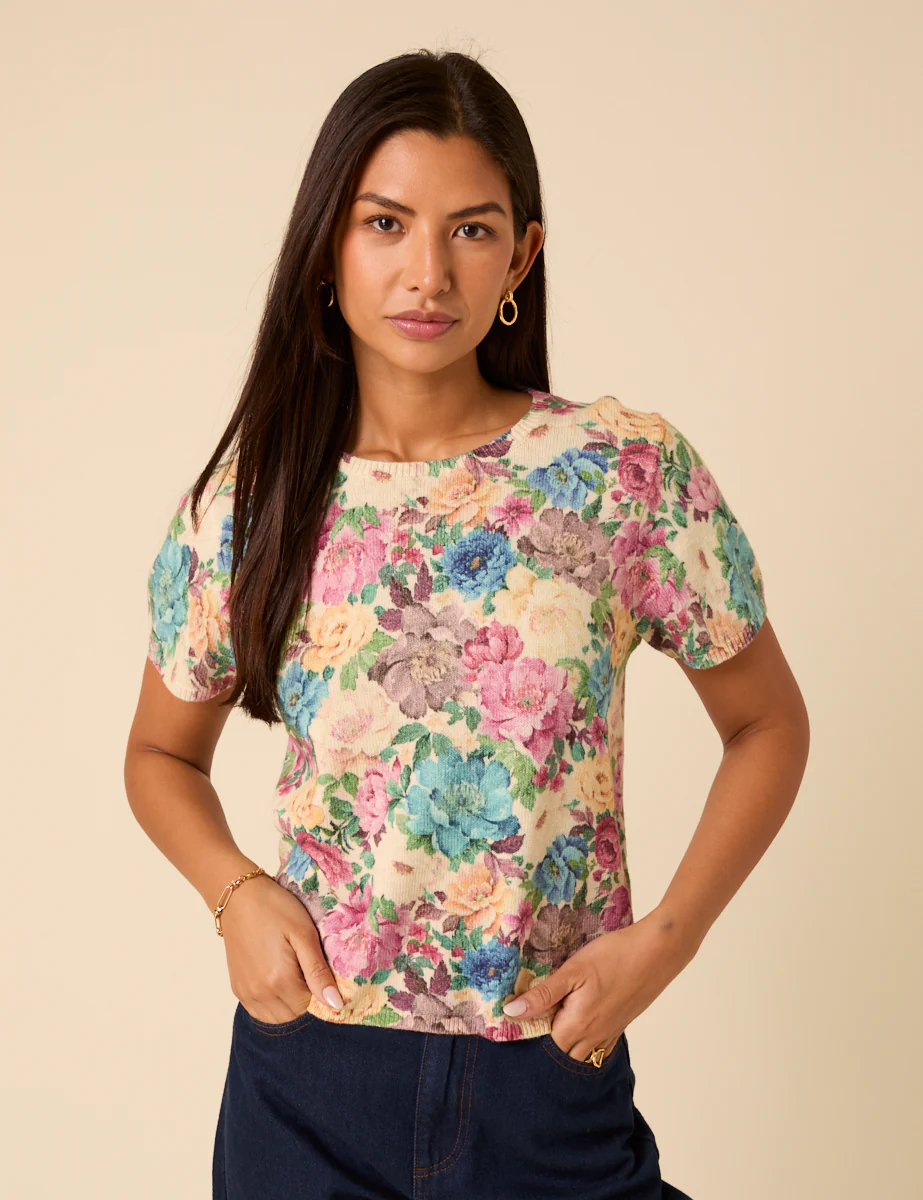 Floral Knitted Short Sleeve Top - Image 2