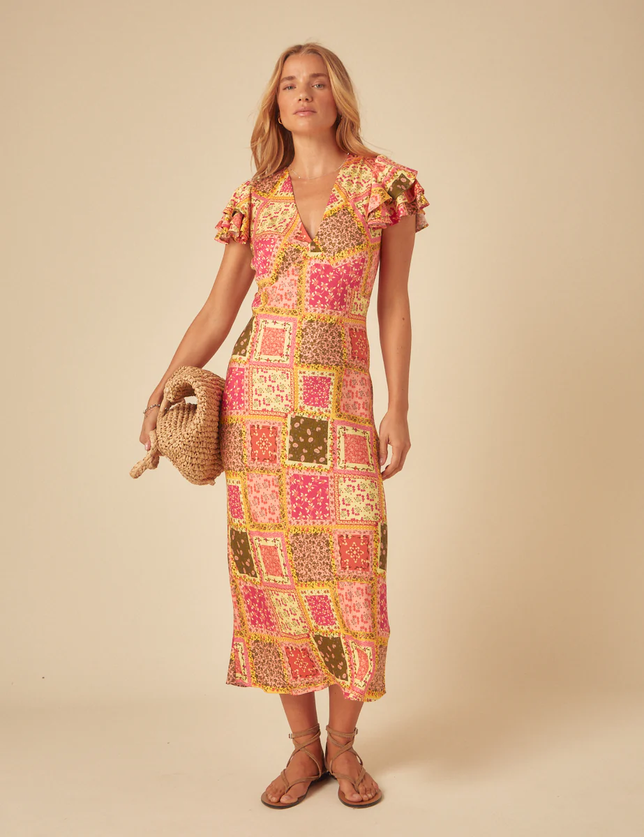 Yellow Patchwork Print Layla Midi Dress - Image 5