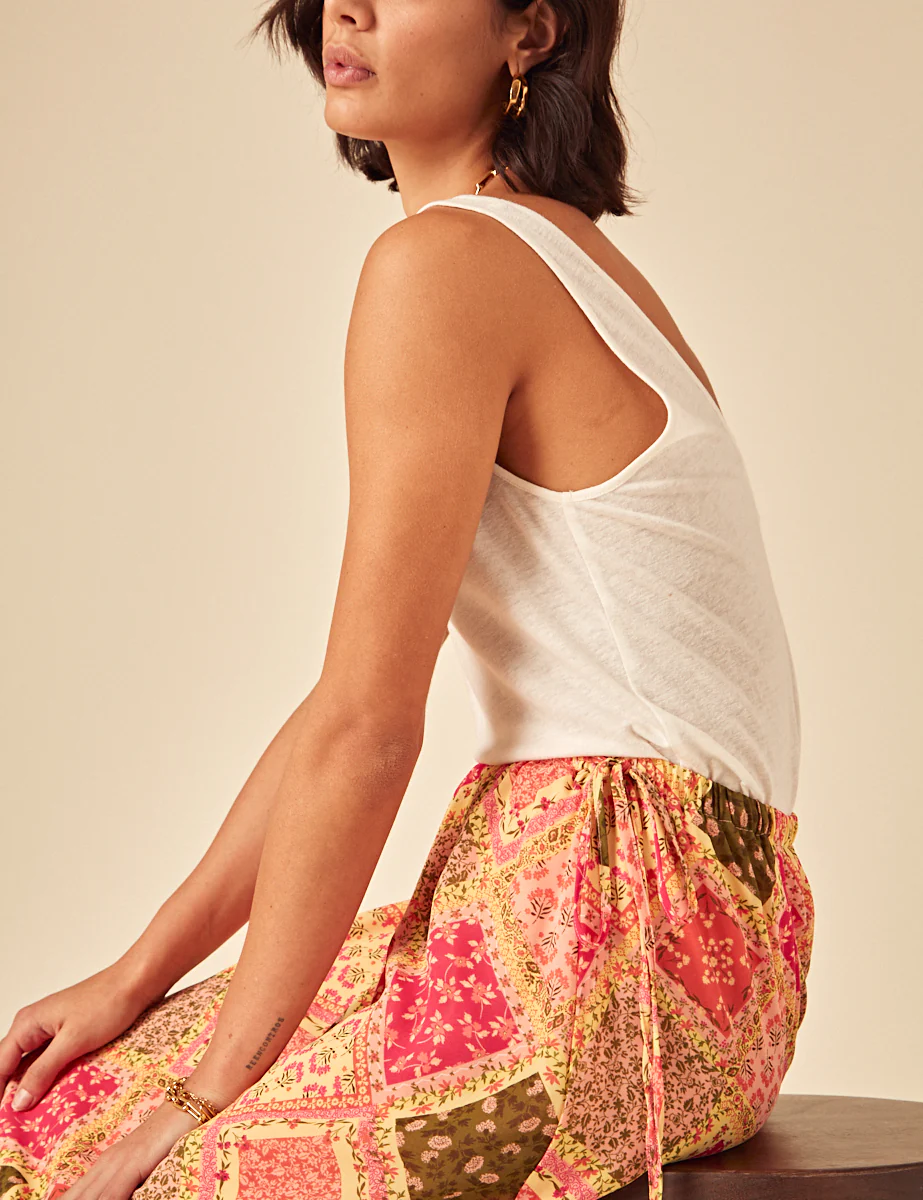 Yellow Patchwork Print Midi Skirt - Image 4