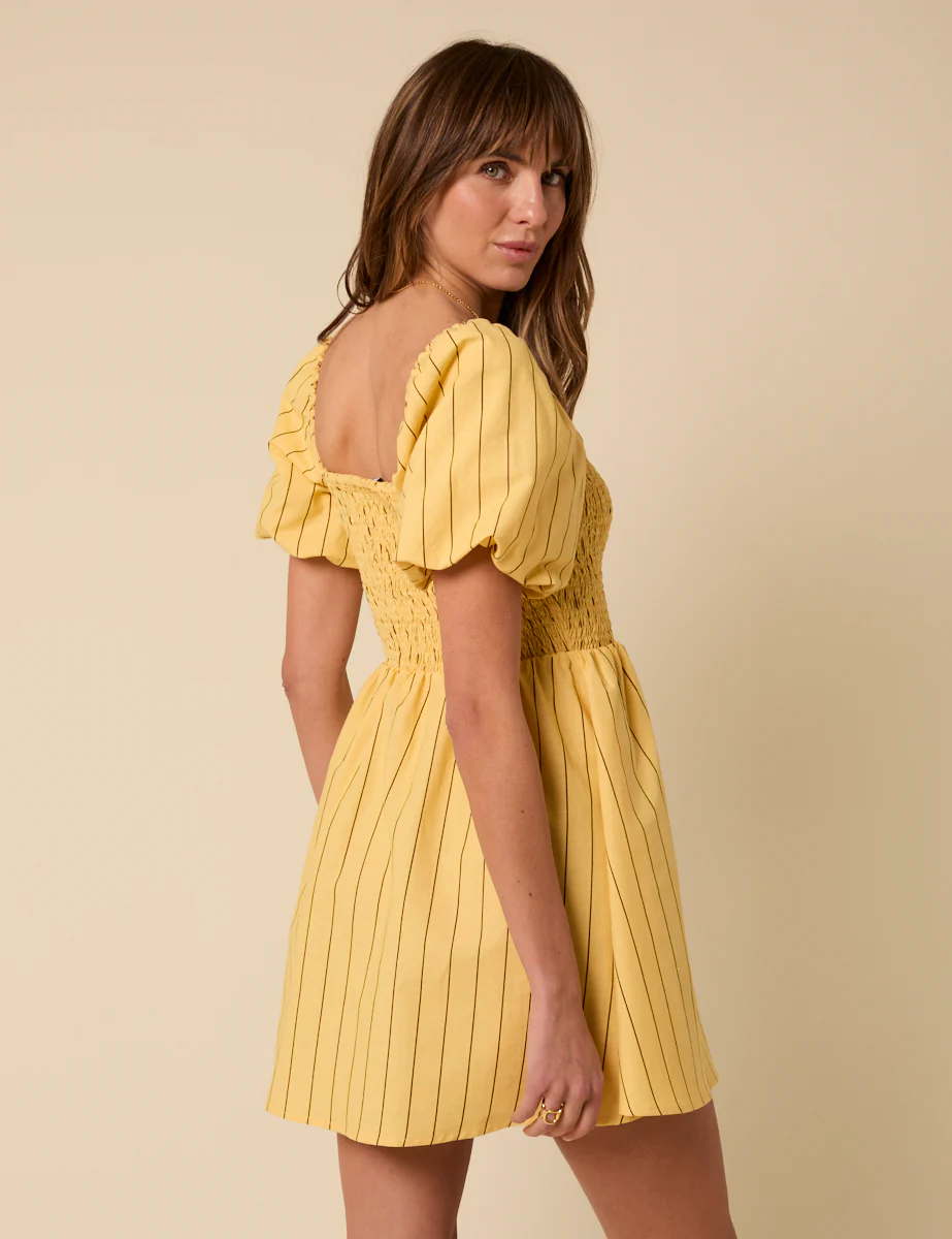 Yellow Pinstripe Tasmin Mini Dress - Image 5