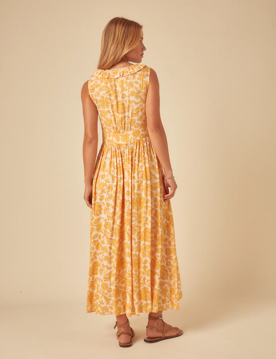 Yellow Printed Sleeveless Flossie Midi Dress - Image 4