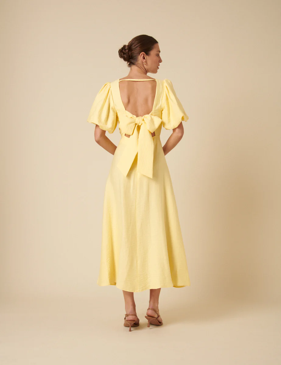 Butter Yellow Puff Sleeve Zola Midi Dress - Image 4