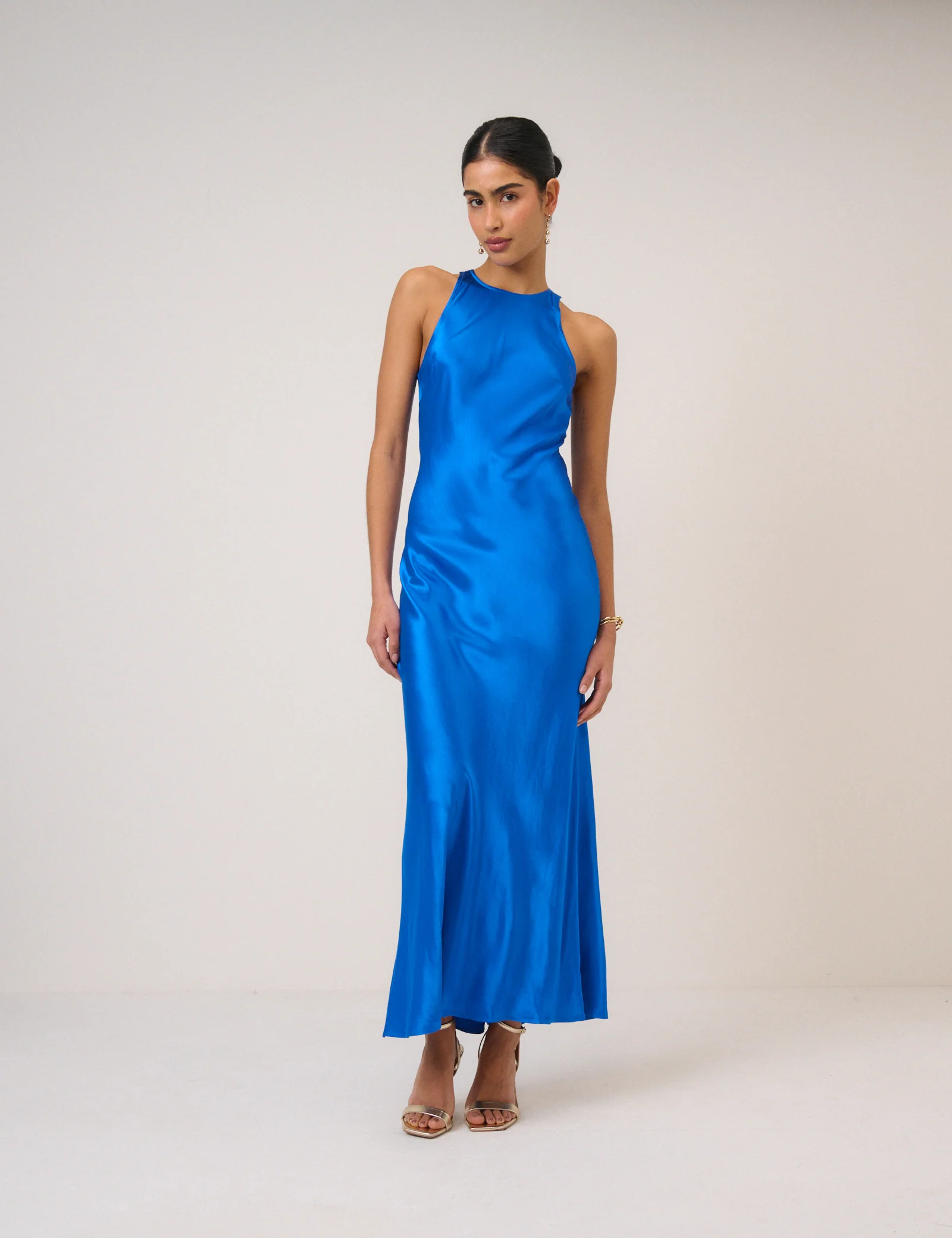 Electric Blue Satin Zahara Maxi Dress