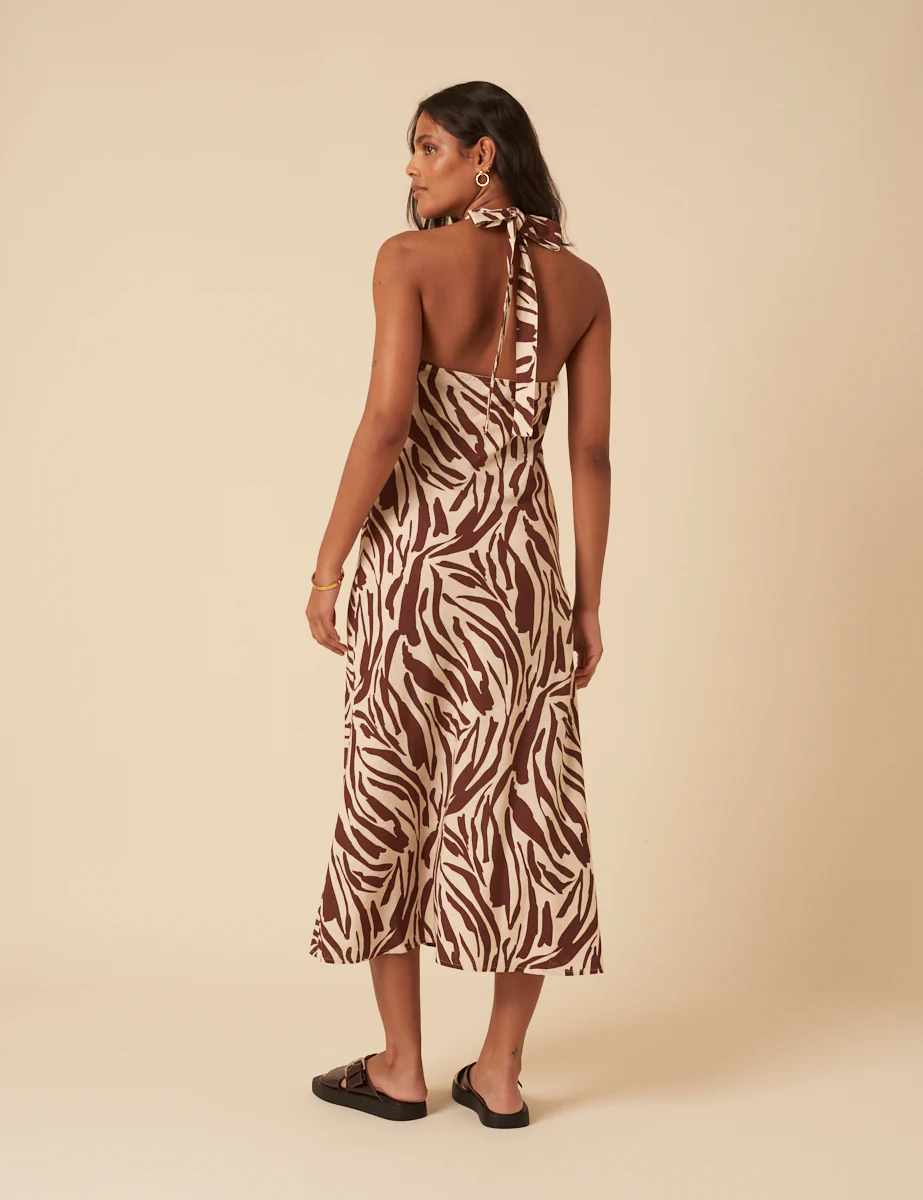 Zebra Print Halter Neck Anna Midi Dress - Image 2