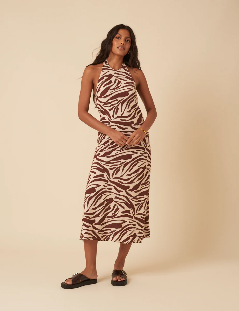 Zebra Print Halter Neck Anna Midi Dress - Image 5
