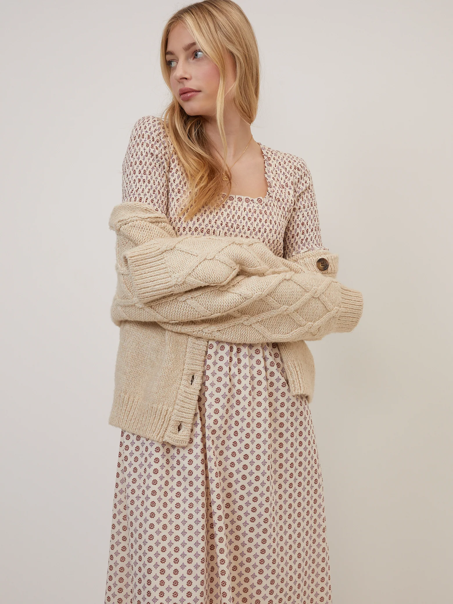 Beige Floral Zita Midi Dress - Image 2
