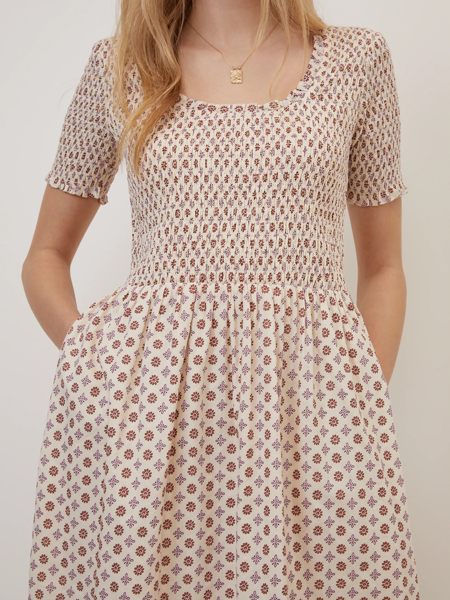 Beige Floral Zita Midi Dress - Image 4