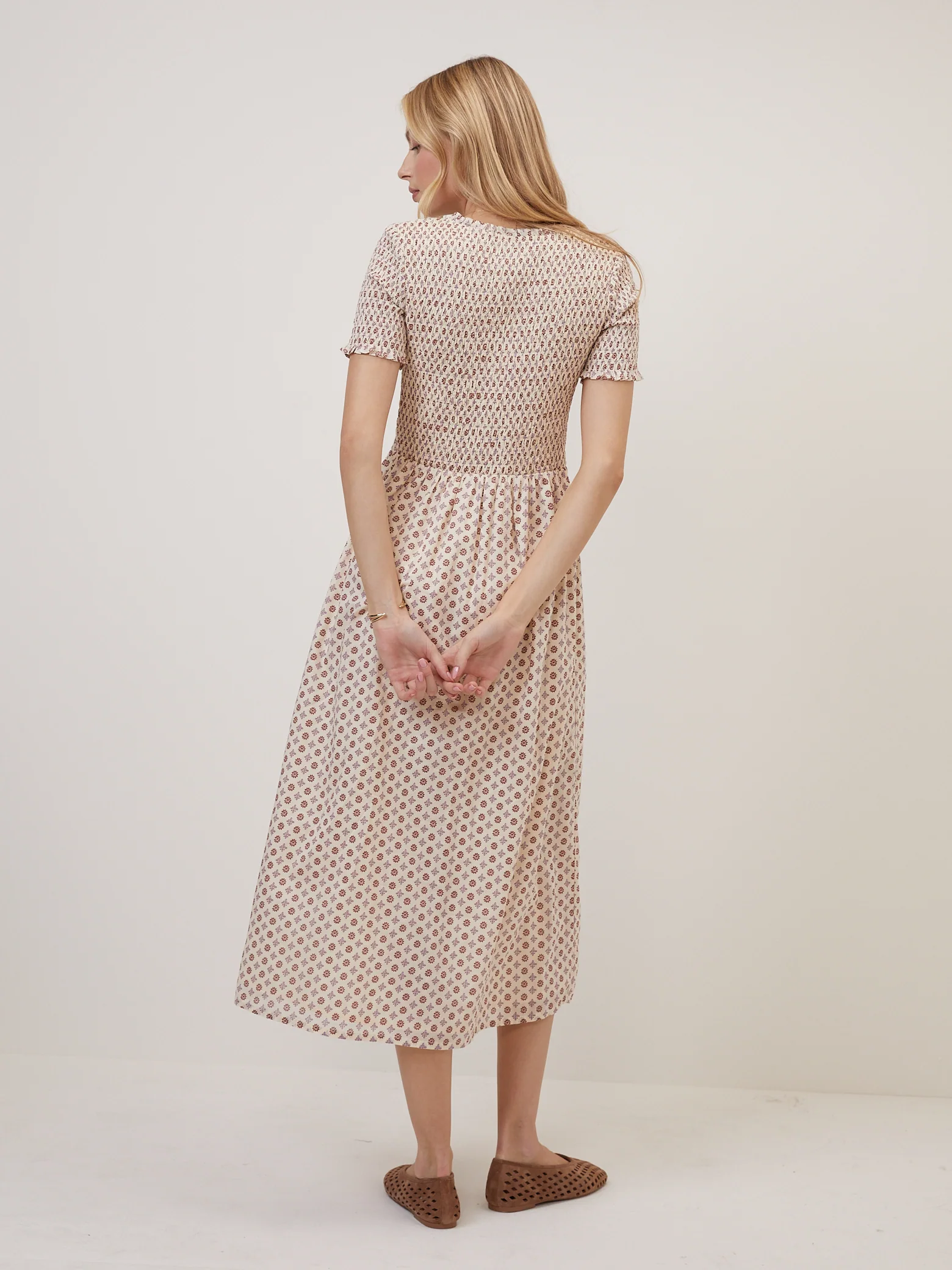 Beige Floral Zita Midi Dress - Image 5