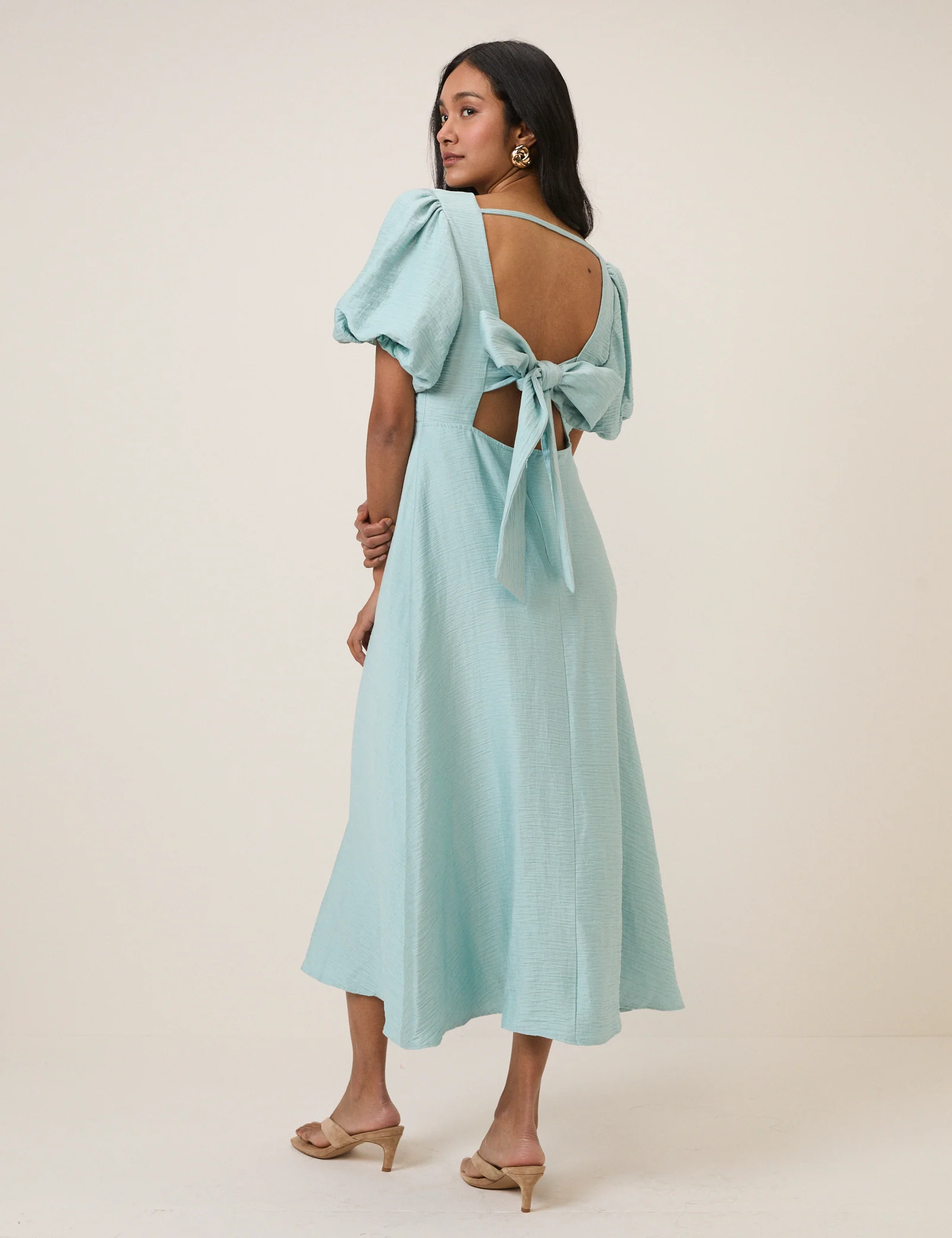 Blue Puff Sleeve Zola Midi Dress - Image 5
